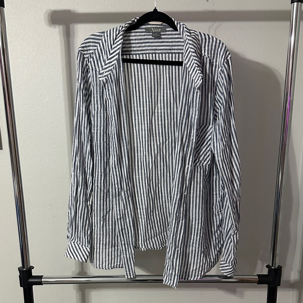 Natural Reflections Blue and White Striped Button Down Shirt XXL